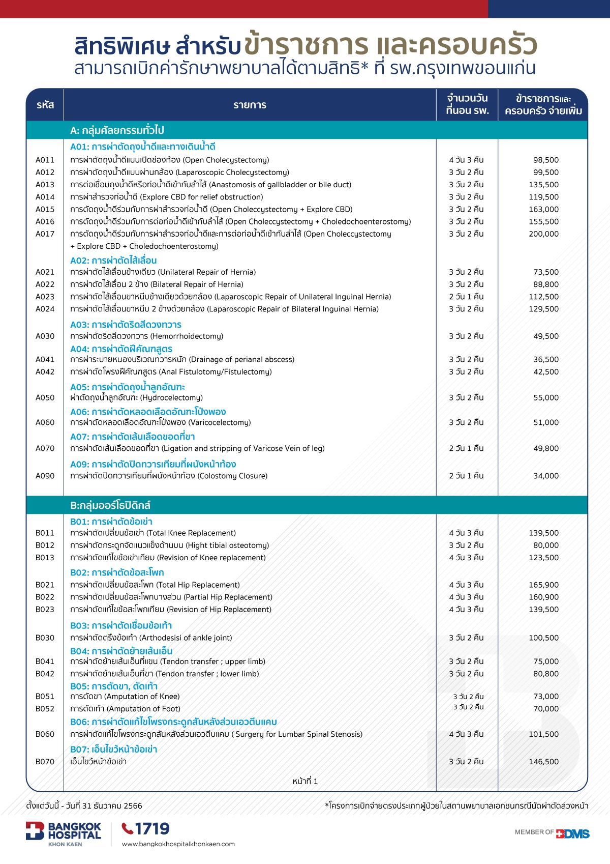 รายการหัตถการเบิกกรมบัญชีกลาง